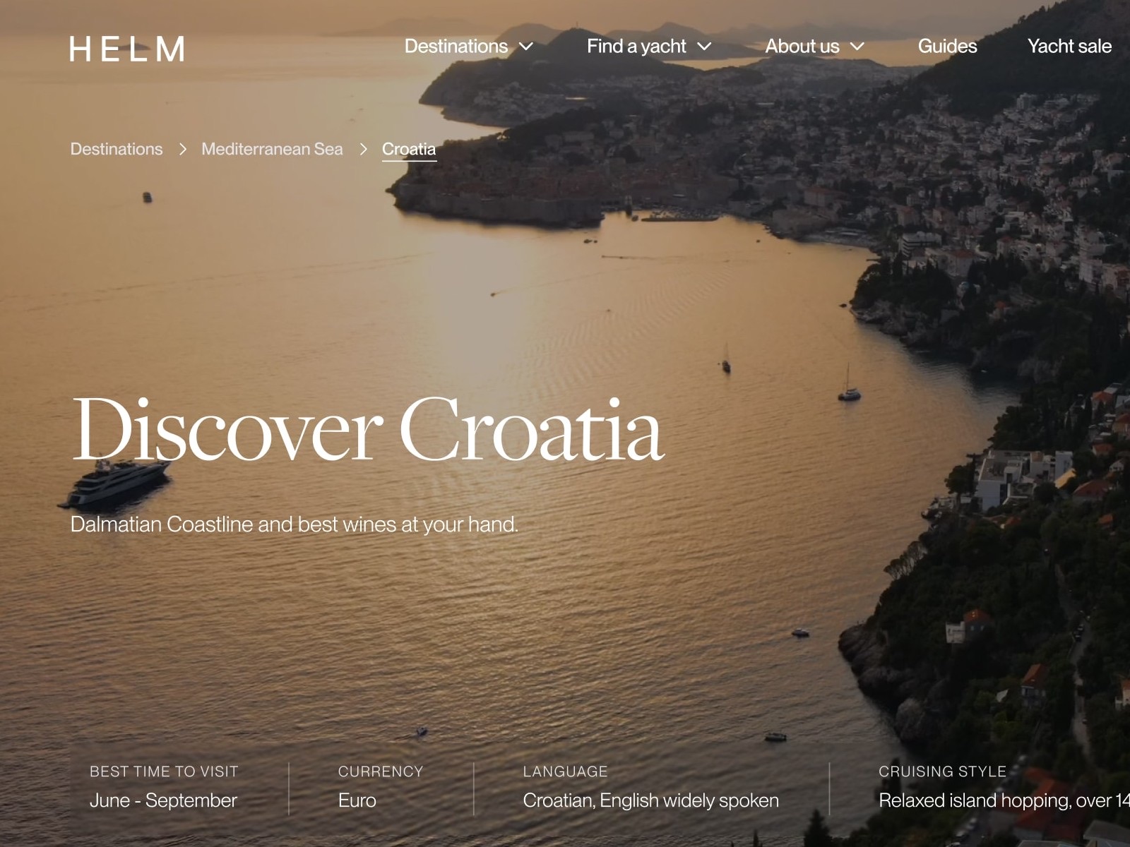 Helm yacht charter types and itineraries screenshot